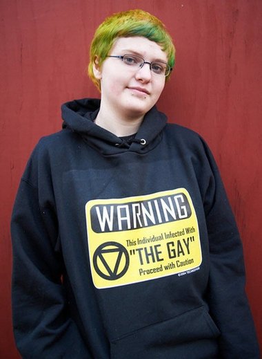 Elizabeth Garrett was once asked to remove her hoodie with a pro-gay slogan at her high school. (Special)